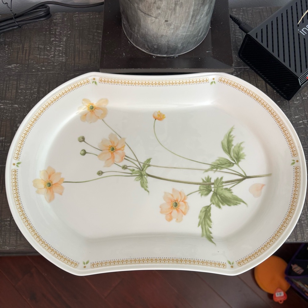 Mikasa Floral Oval Platter with Green and Cream Accents
